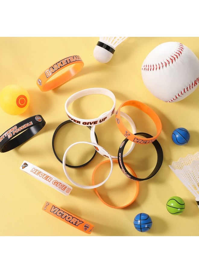 Basketball Bracelet Bulk Motivational Silicone Wristband Decorations Basketball Party Favor For Kids Teenagers Basketball Party Basketball Bracelets Jewelry Sports Gifts Supplies(100 Pieces)