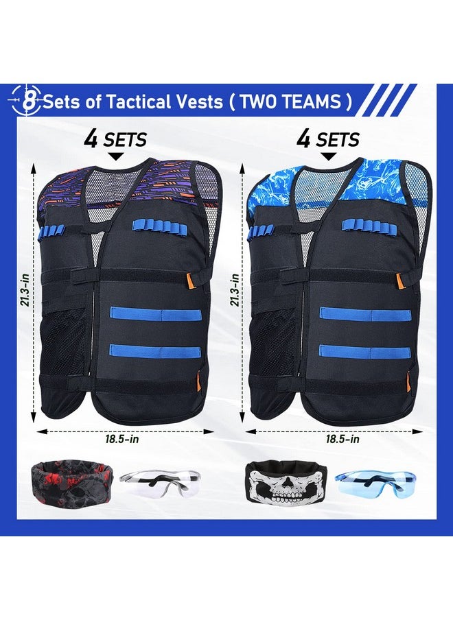 8 Pack Tactical Vest Kits Fit For Nerf Guns N-Strike Elite Series For Kids Birthday Toy Gun Wars, Basement Or Backyard Games, Birthday Party Supplies With Kids Vests, Face Masks, Protective Glasses