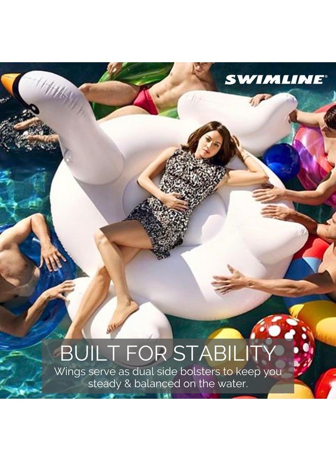 Original 90621 Giant Inflatable Swan Pool Float Floatie Ride-On Lounge W/ Stable Legs Wings Large Rideable Blow Up Summer Beach Swimming Party Lounge Big Raft Tube Decoration Toys Kids Adults