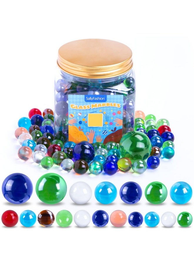 145Pcs Colorful Marbles Bulk, Glass Marbles With Marble Jar Assorted Sizes Marbles For Kids Marbles Game Marble Run Vase Fillers Fish Tank