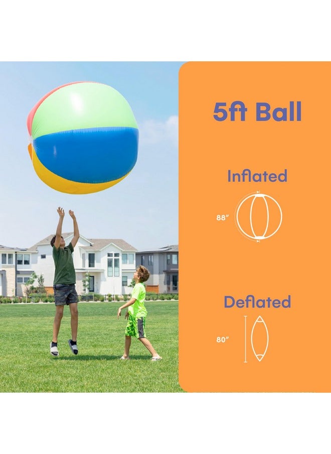 5 Foot Giant Beach Ball Large Beach Balls - Giant Pool Float Huge Rainbow Color For Kids, Oversized Blow Up Plastic Inflatable Beach Balls - Huge Beach Ball Giant Inflatable Balls