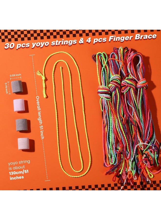 Yoyo String,30 Professional Polyester Yo Yo Strings Replacement,10 Color Rainbow Color,Yoyo Strings For Responsive Or Unresponsive And 4 Pcs Finger Brace