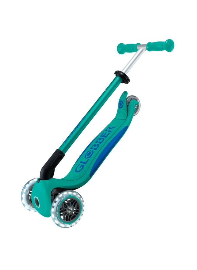 Globber Primo Foldable Plus Lights 3-wheel Kick Scooter in Emerald Green