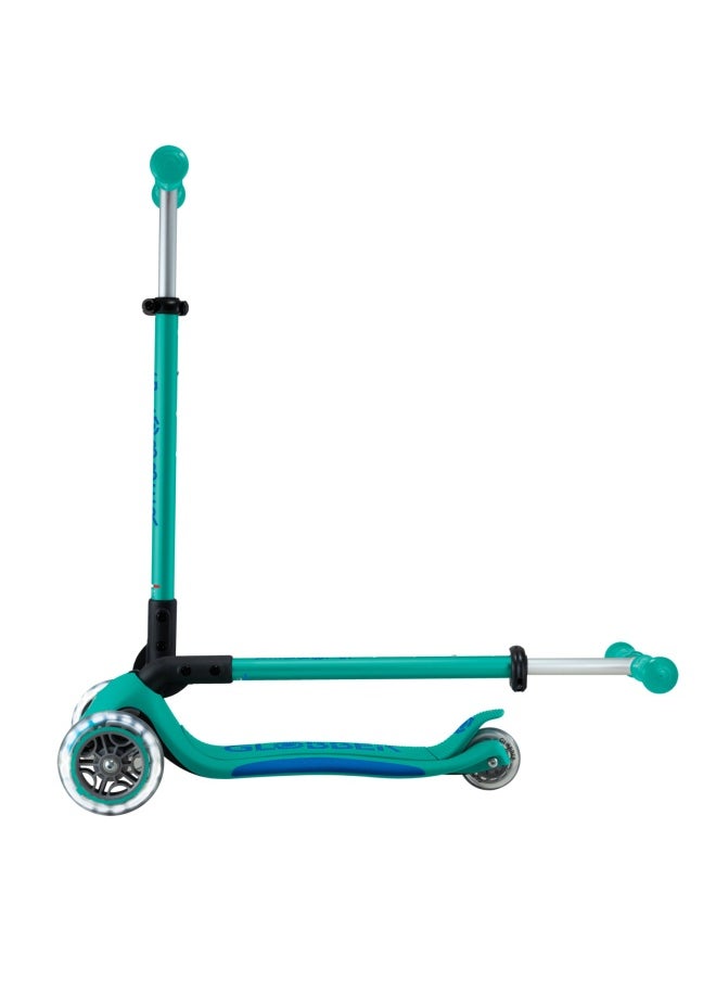 Globber Primo Foldable Plus Lights 3-wheel Kick Scooter in Emerald Green