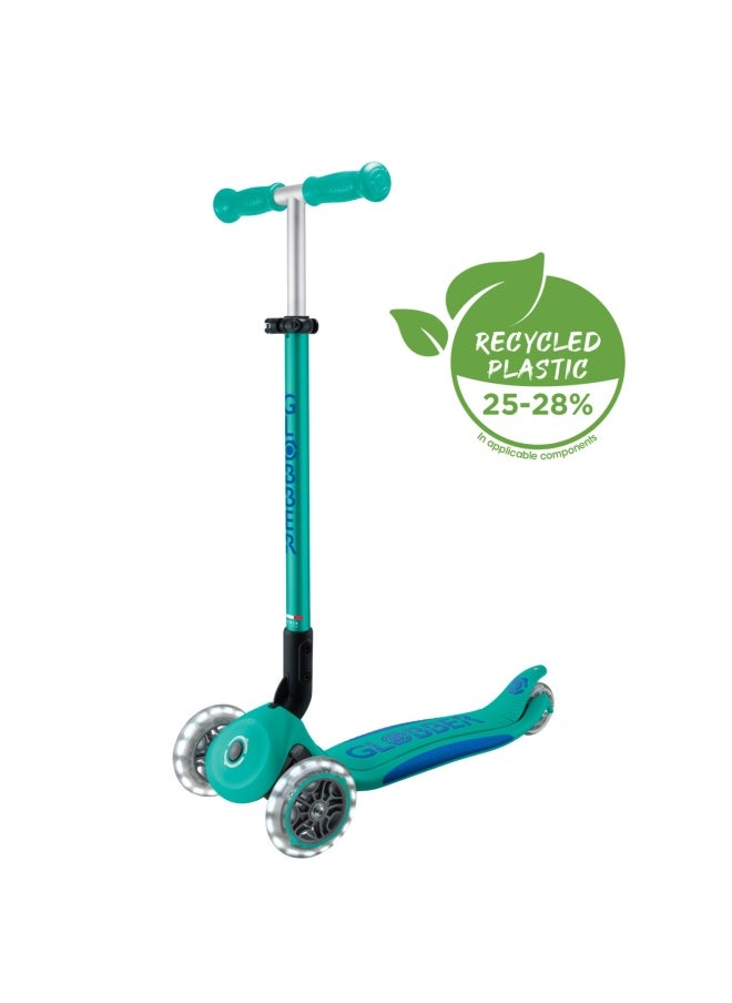 Globber Primo Foldable Plus Lights 3-wheel Kick Scooter in Emerald Green