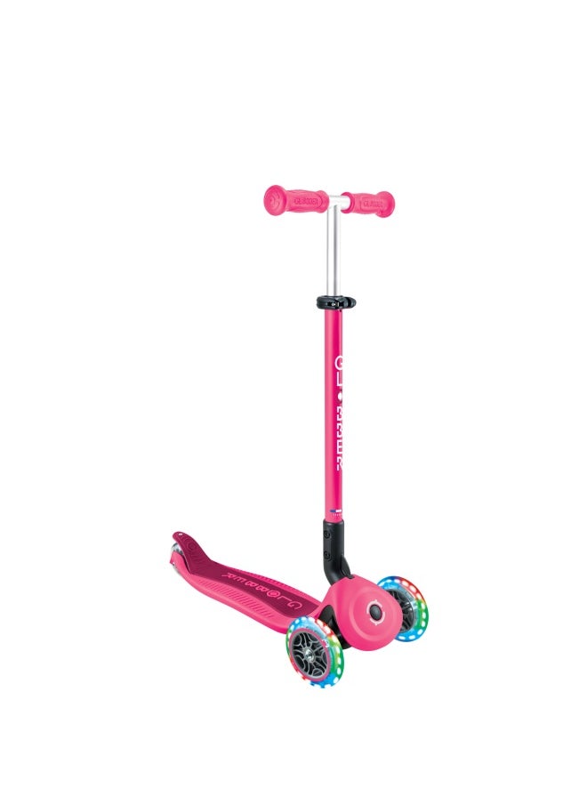 Globber Go Up Active Lights 3-wheel Foldable Kick Scooter Fushcia