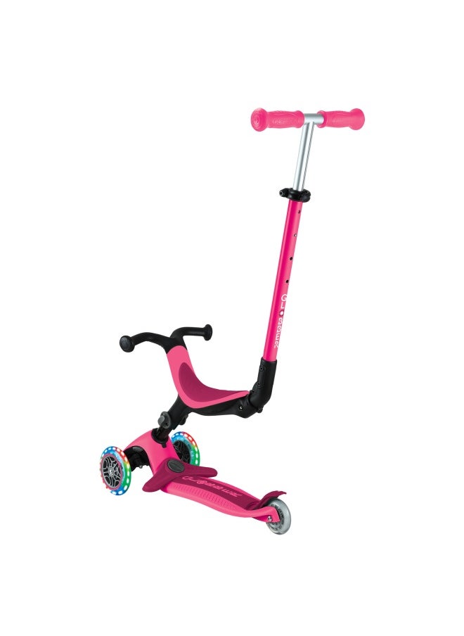 Globber Go Up Active Lights 3-wheel Foldable Kick Scooter Fushcia