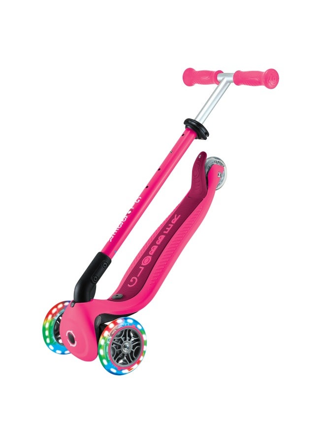 Globber Go Up Active Lights 3-wheel Foldable Kick Scooter Fushcia