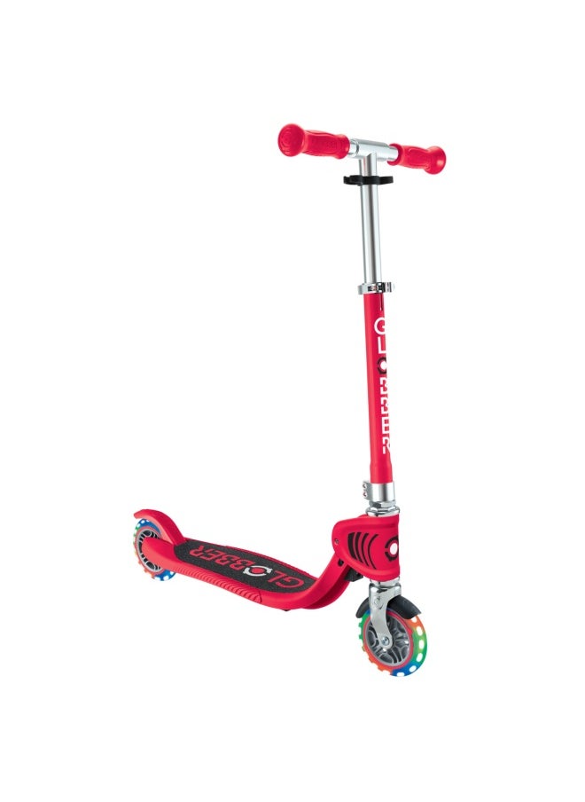 Globber Flow Foldable Junior Lights 2-wheel Scooter in Red