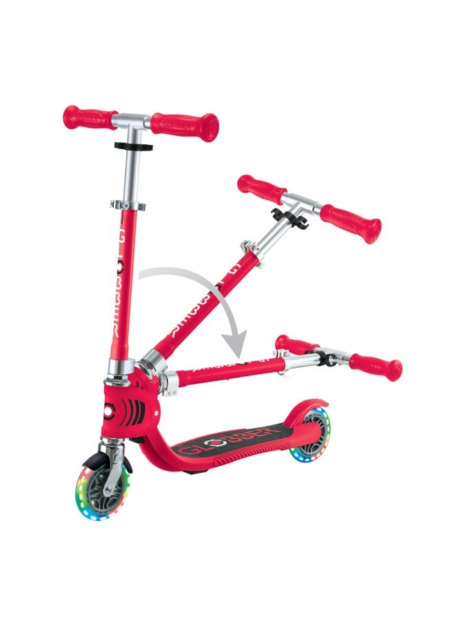 Globber Flow Foldable Junior Lights 2-wheel Scooter in Red