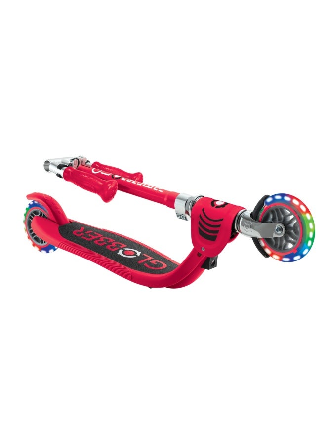 Globber Flow Foldable Junior Lights 2-wheel Scooter in Red