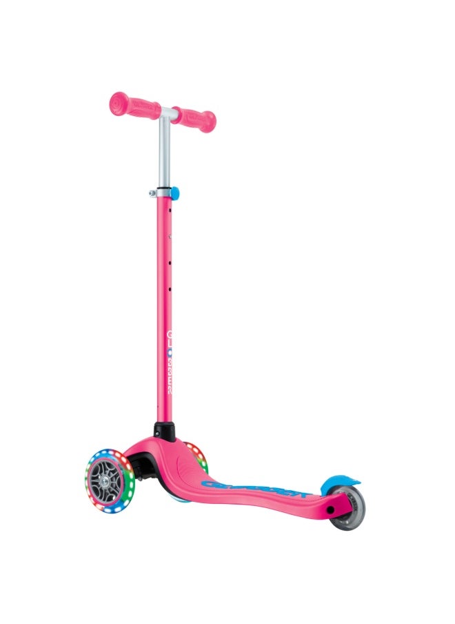 Globber Primo Plus Lights 3-wheel Kick Scooter in Fuchsia