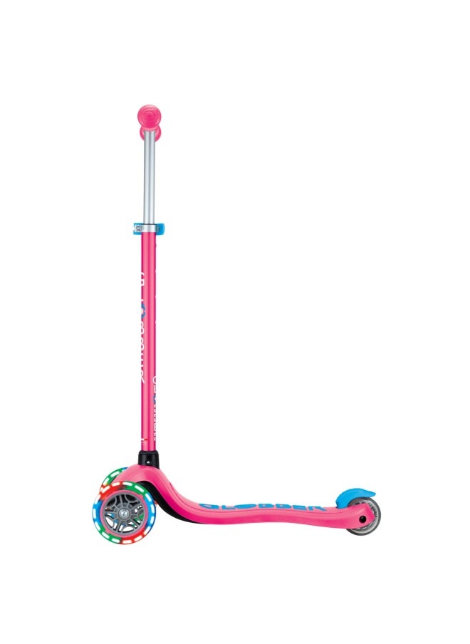 Globber Primo Plus Lights 3-wheel Kick Scooter in Fuchsia