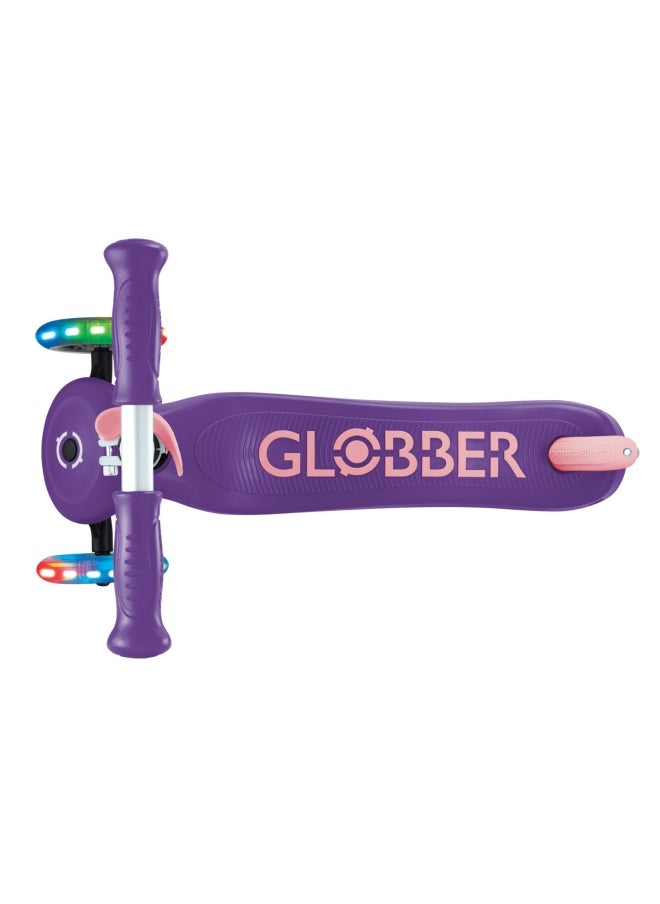 Globber Primo Foldable Plus Lights 3-wheel Kick Scooter in Dark Purple