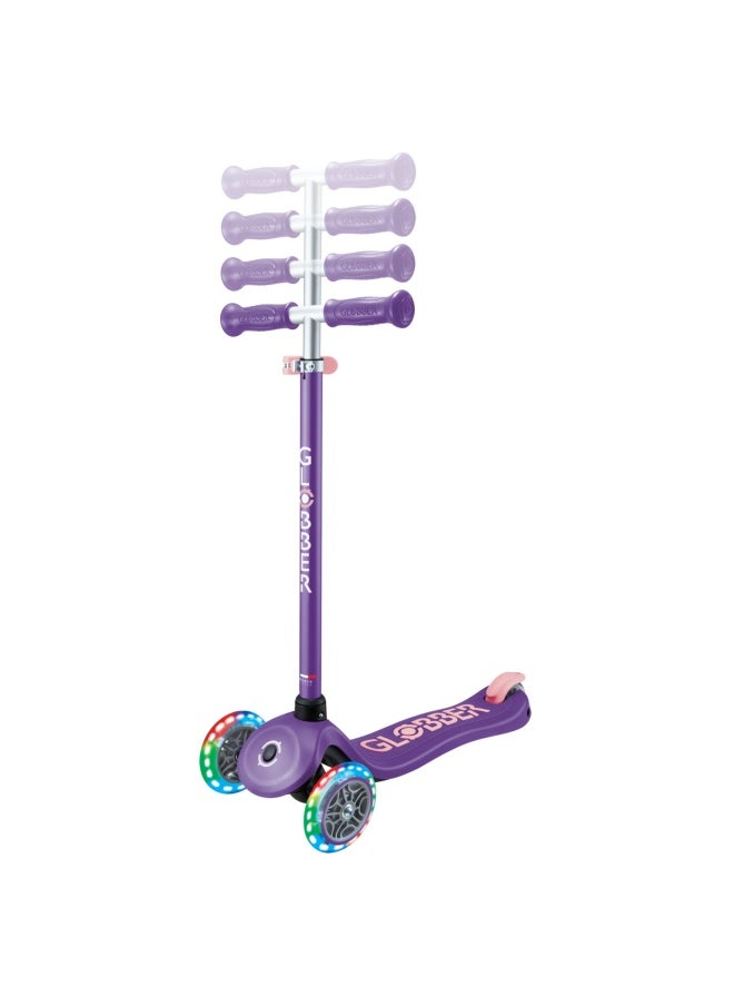 Globber Primo Foldable Plus Lights 3-wheel Kick Scooter in Dark Purple