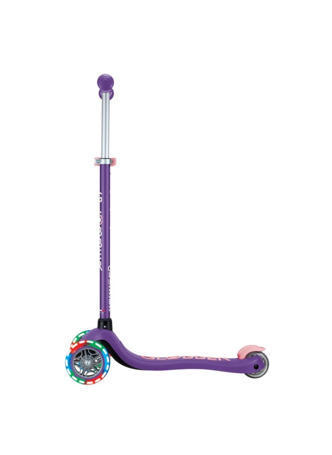Globber Primo Foldable Plus Lights 3-wheel Kick Scooter in Dark Purple