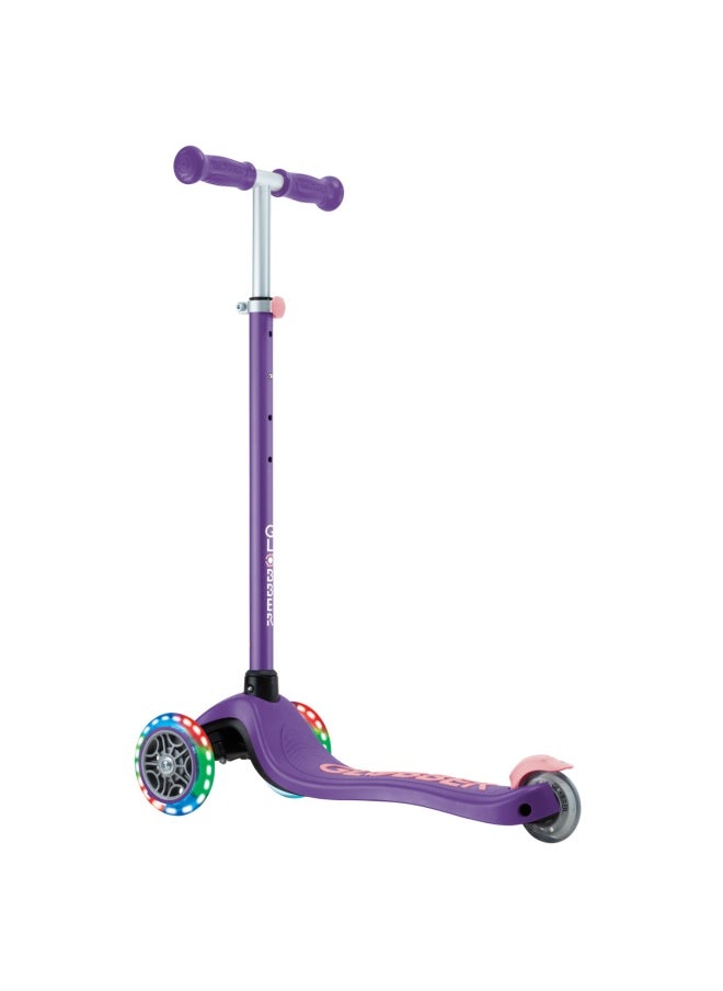 Globber Primo Foldable Plus Lights 3-wheel Kick Scooter in Dark Purple