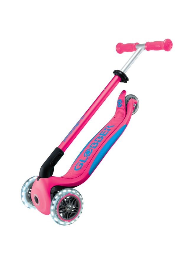 Globber Primo Foldable Plus Lights 3-wheel Kick Scooter in Fuchsia