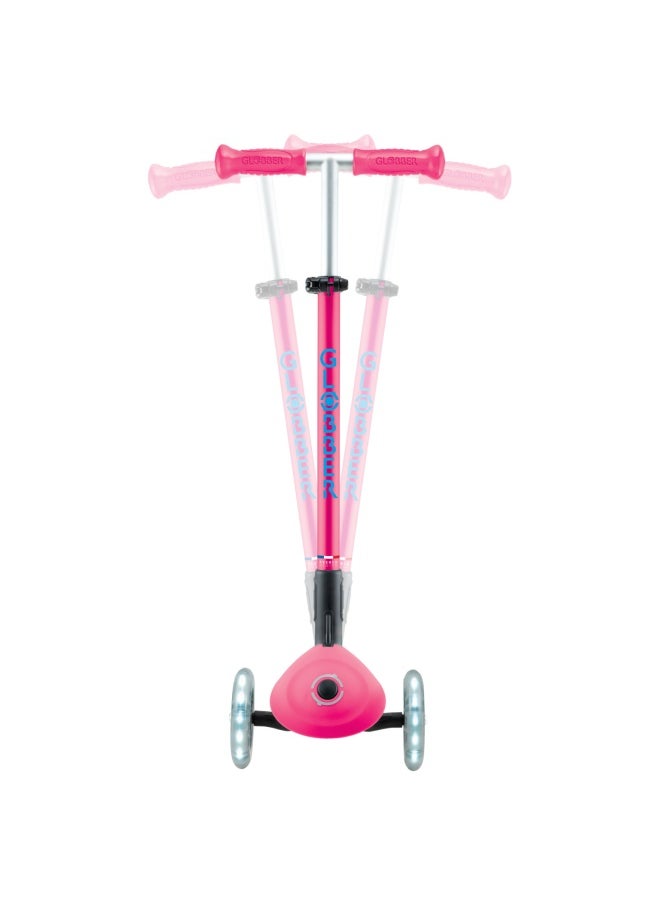 Globber Primo Foldable Plus Lights 3-wheel Kick Scooter in Fuchsia