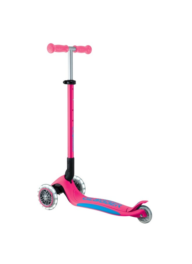 Globber Primo Foldable Plus Lights 3-wheel Kick Scooter in Fuchsia