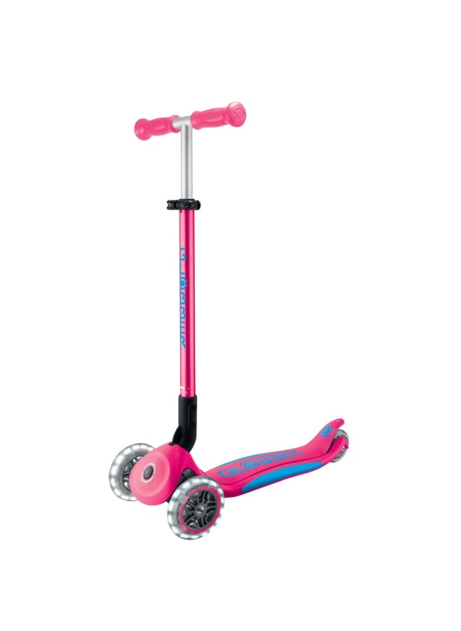 Globber Primo Foldable Plus Lights 3-wheel Kick Scooter in Fuchsia