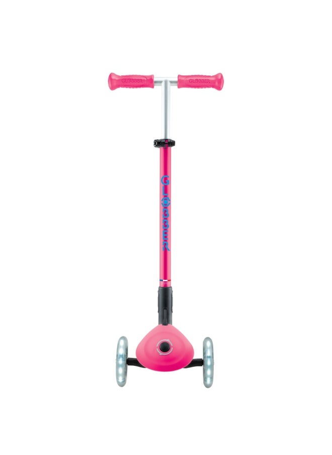 Globber Primo Foldable Plus Lights 3-wheel Kick Scooter in Fuchsia