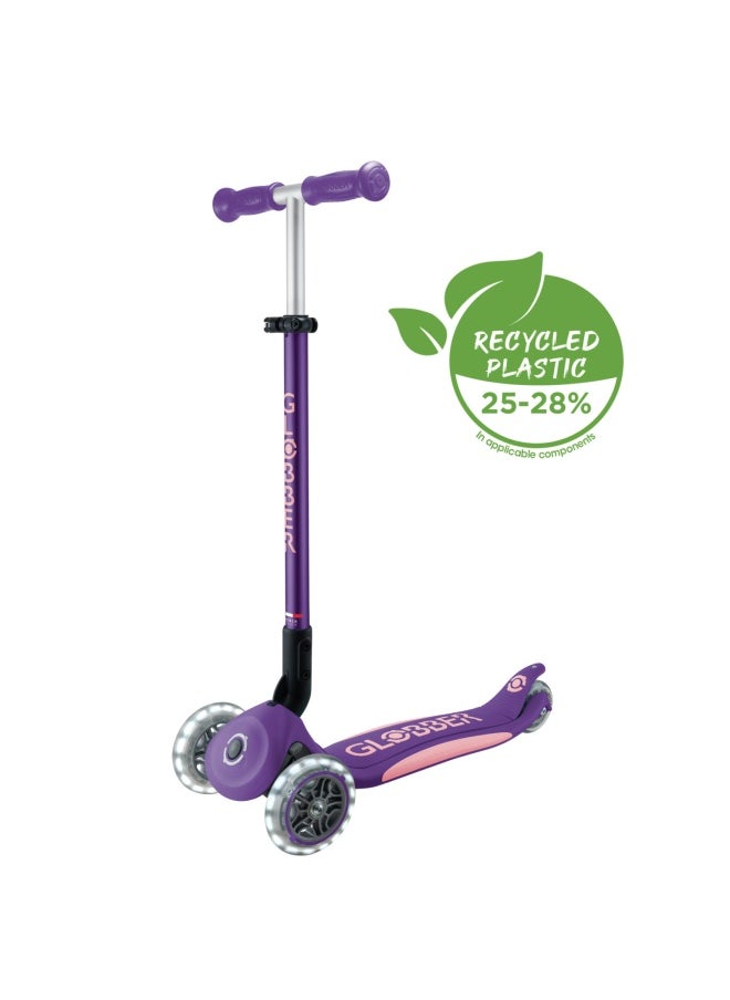 Globber Primo Foldable Plus Lights 3-wheel Kick Scooter Purple