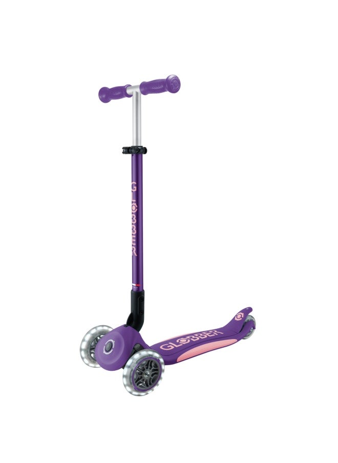 Globber Primo Foldable Plus Lights 3-wheel Kick Scooter Purple