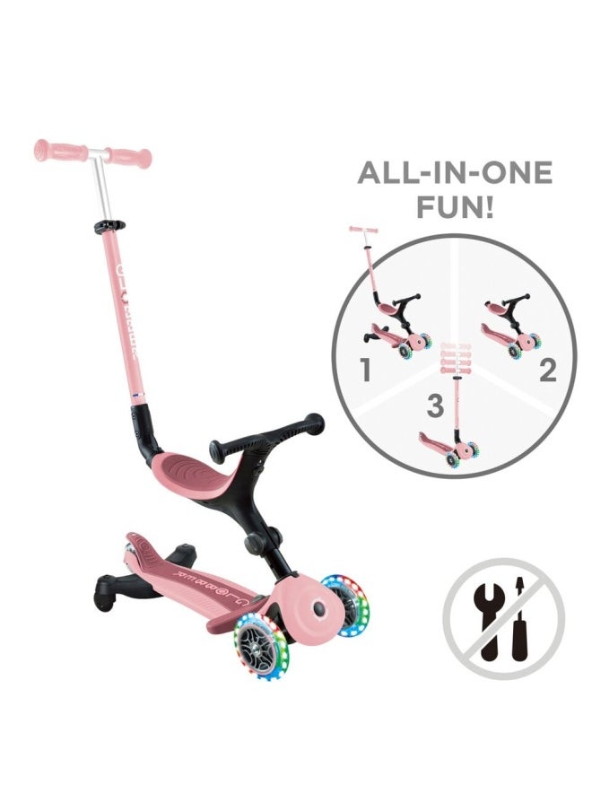 Globber Go Up Active Lights 3-wheel Foldable Kick Scooter in Pastel Pink
