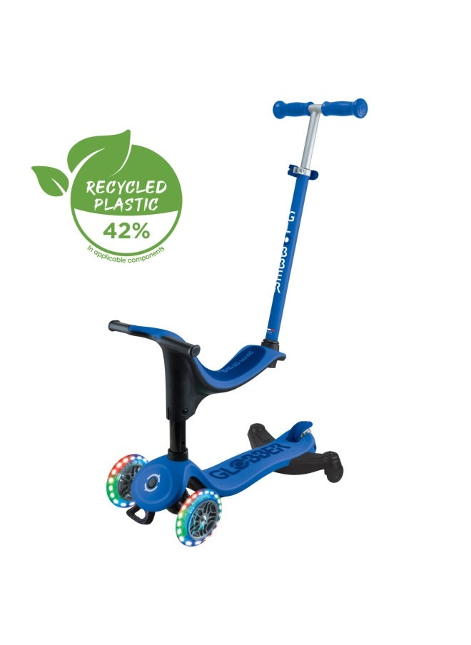 Globber Go Up Sporty Lights 360 Degree 3-wheel Kick Scooter in Navy Blue