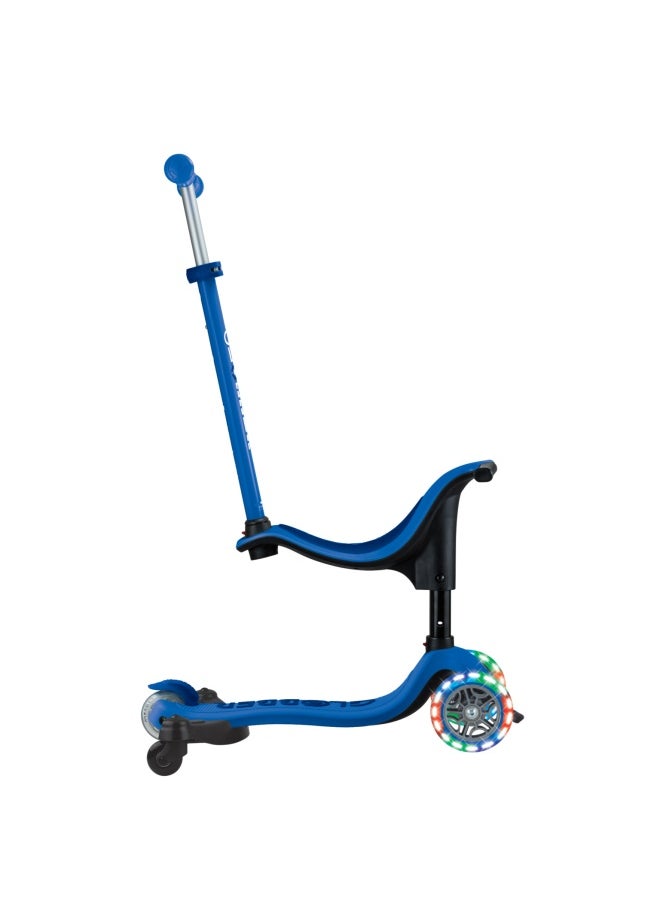 Globber Go Up Sporty Lights 360 Degree 3-wheel Kick Scooter in Navy Blue