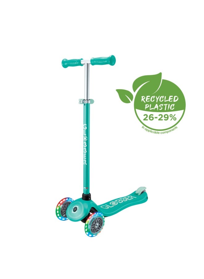 Globber Primo Plus Lights 3-wheel Kick Scooter in Emerald Green