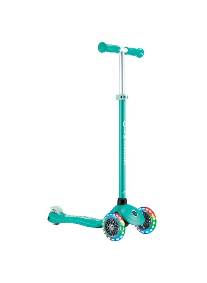 Globber Primo Plus Lights 3-wheel Kick Scooter in Emerald Green