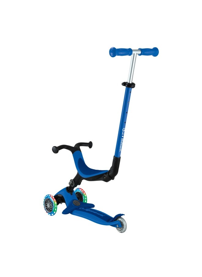 Globber Go Up Active Lights 3-wheel Foldable Kick Scooter in Navy Blue