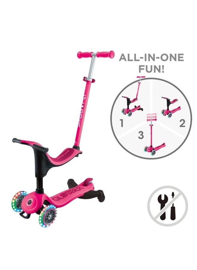 Globber Go Up Sporty Lights 360 Degree 3-wheel Kick Scooter in Fuschia