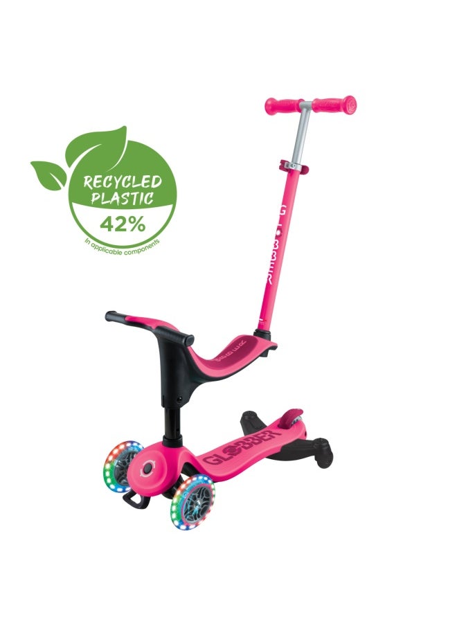 Globber Go Up Sporty Lights 360 Degree 3-wheel Kick Scooter in Fuschia