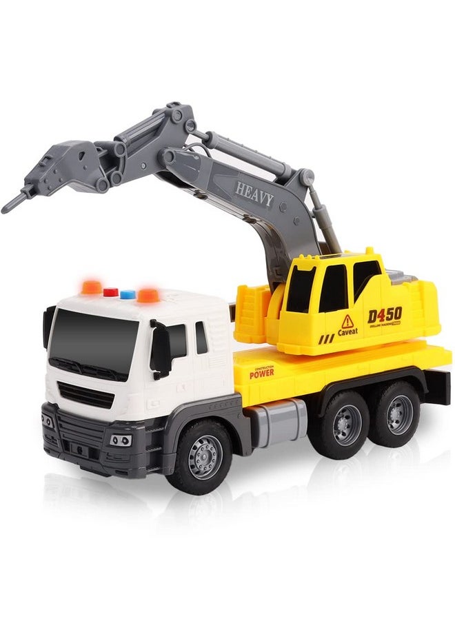 Light Up Construction Truck Toy, Excavation Truck Toy With A Rotating Back, Push And Go Kids Construction Toy With Led And Sound Effects, Cool Construction Trucks For Boys And Girls