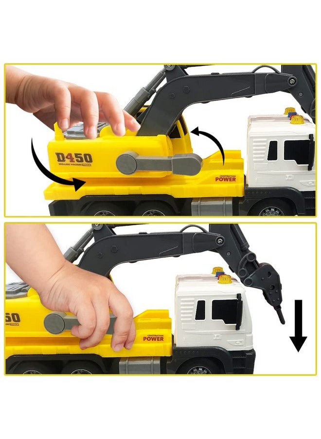 Light Up Construction Truck Toy, Excavation Truck Toy With A Rotating Back, Push And Go Kids Construction Toy With Led And Sound Effects, Cool Construction Trucks For Boys And Girls