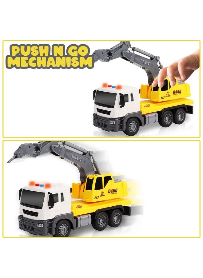 Light Up Construction Truck Toy, Excavation Truck Toy With A Rotating Back, Push And Go Kids Construction Toy With Led And Sound Effects, Cool Construction Trucks For Boys And Girls