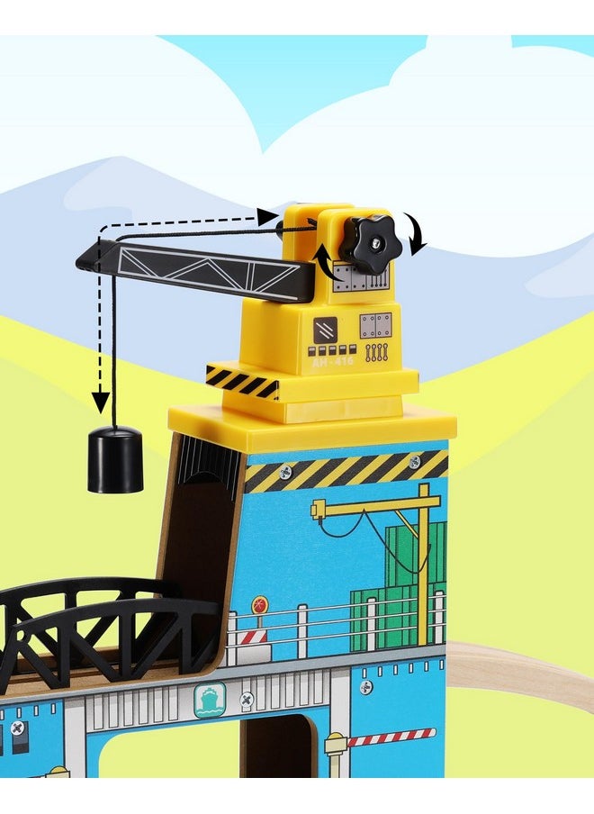 Wooden Train Set Accessories, Magnetic Rotary Crane Set With Track For Kids Compatible With Thomas, Brio, Chuggington, Melissa And Doug