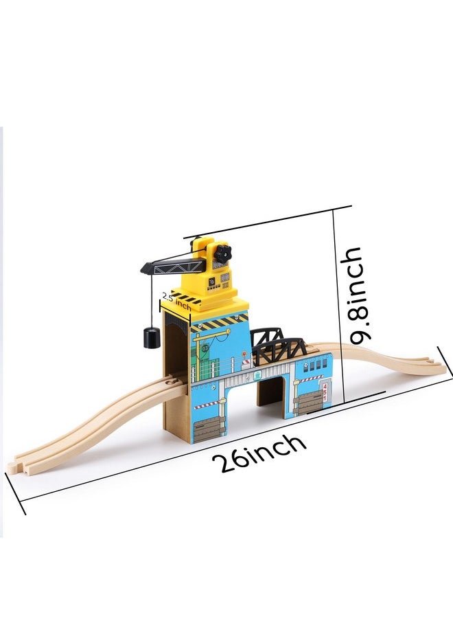 Wooden Train Set Accessories, Magnetic Rotary Crane Set With Track For Kids Compatible With Thomas, Brio, Chuggington, Melissa And Doug