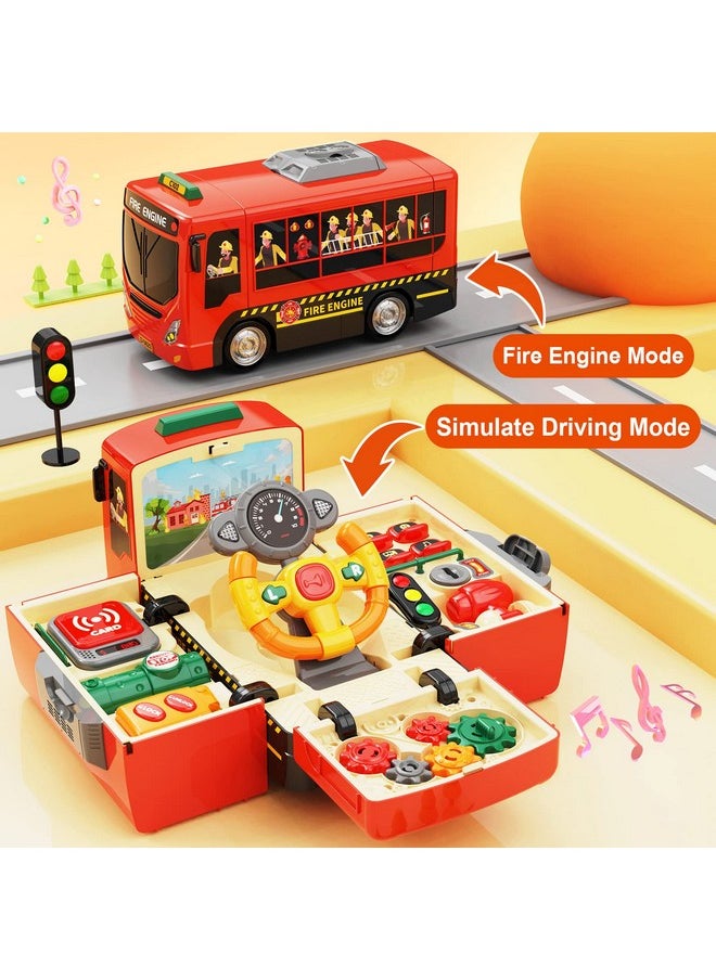 Fire Truck Toys With Teaching Meaning, Simulation Steering Wheel Driving Toy, Toddlers Fire Truck Toy With Sound And Light, Simulate A Rescue Fire Scene，Gift For 3-5 Boys & Girls