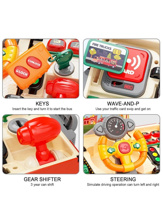 Fire Truck Toys With Teaching Meaning, Simulation Steering Wheel Driving Toy, Toddlers Fire Truck Toy With Sound And Light, Simulate A Rescue Fire Scene，Gift For 3-5 Boys & Girls