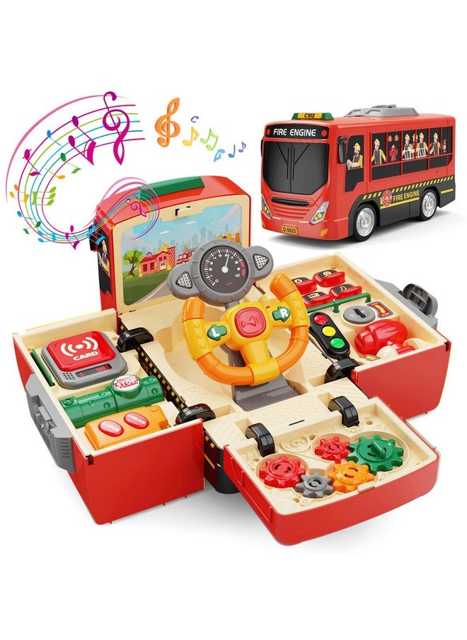 Fire Truck Toys With Teaching Meaning, Simulation Steering Wheel Driving Toy, Toddlers Fire Truck Toy With Sound And Light, Simulate A Rescue Fire Scene，Gift For 3-5 Boys & Girls