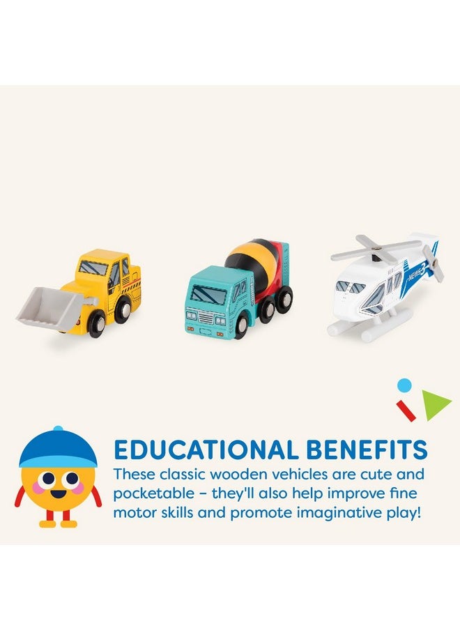 - Wood Cars For Kids - 6Pc Toy Vehicle Set - Mini Rescue & Construction Vehicles - Toddler Truck Toys - 3 Years + - Wooden Vehicles Set 1