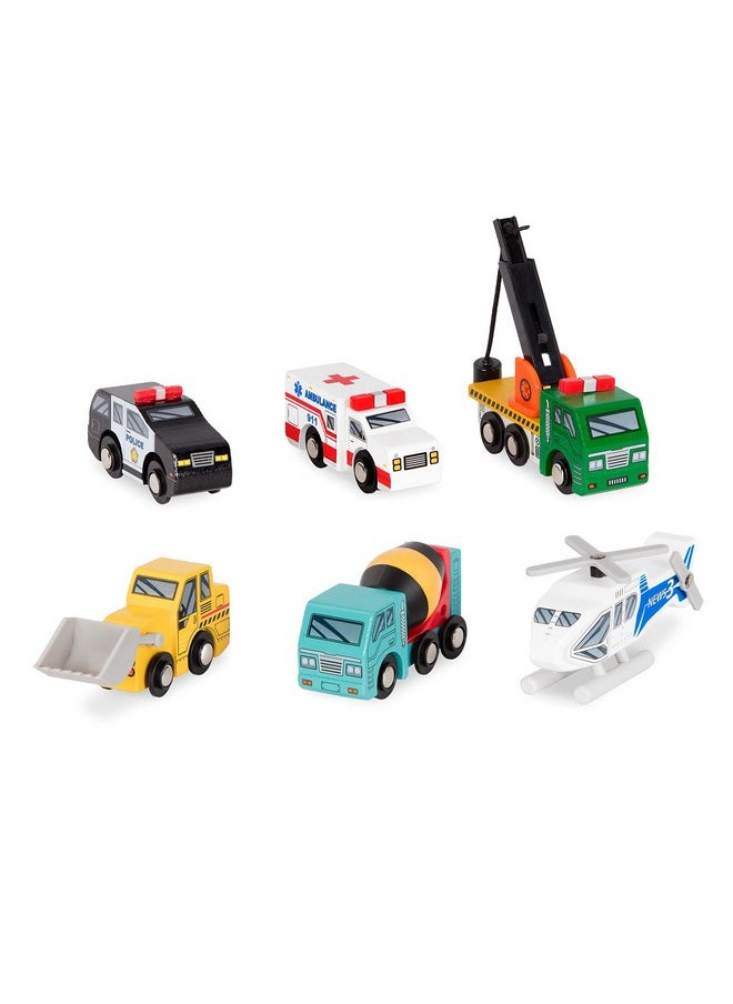 - Wood Cars For Kids - 6Pc Toy Vehicle Set - Mini Rescue & Construction Vehicles - Toddler Truck Toys - 3 Years + - Wooden Vehicles Set 1
