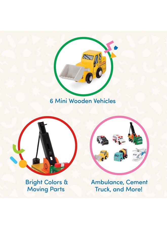 - Wood Cars For Kids - 6Pc Toy Vehicle Set - Mini Rescue & Construction Vehicles - Toddler Truck Toys - 3 Years + - Wooden Vehicles Set 1