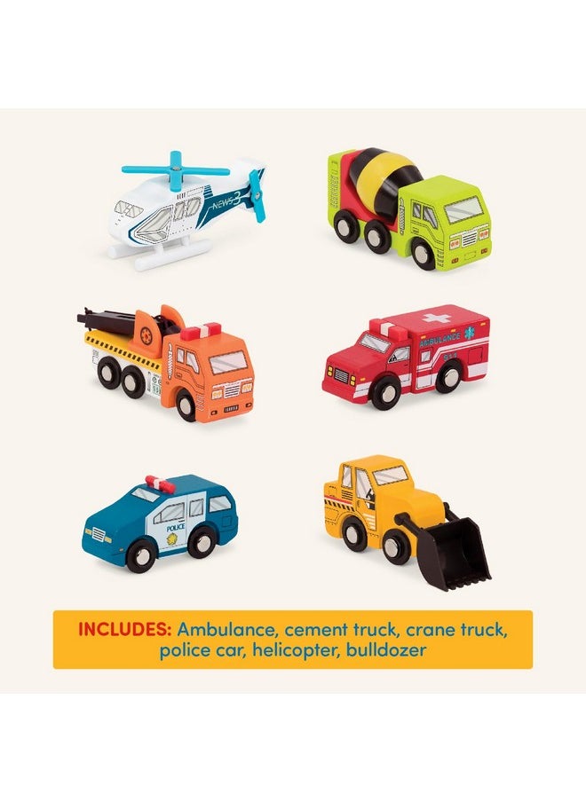 - Wood Cars For Kids - 6Pc Toy Vehicle Set - Mini Rescue & Construction Vehicles - Toddler Truck Toys - 3 Years + - Wooden Vehicles Set 1