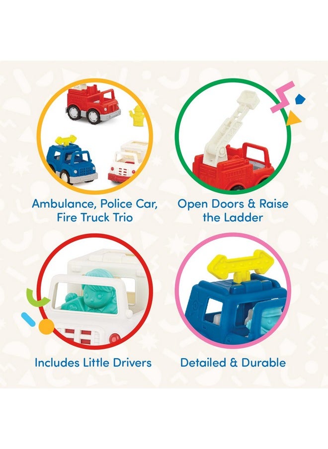 - Wonder Wheels - Toy Emergency Vehicles - Ambulance, Police Car, Fire Truck - Rescue Set For Kids - Movable Parts - 1 Year + - Emergency Vehicles (Pack Of 3)