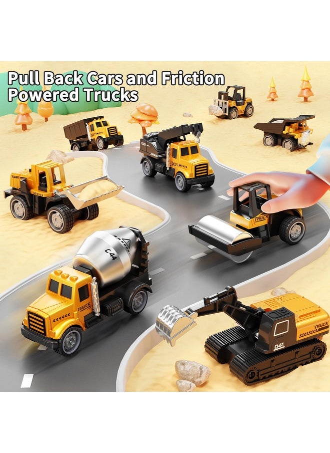 Alloy Mini Construction Vehicles,8Pcs Die-Cast Construction Toys Set,Excavators Mixer Truck Bulldozers Forklift Dump Truck Toys,Pull Back Car Toys For Toddlers Kids Boys & Girls